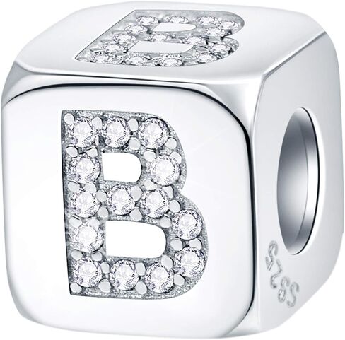 EMOSTAR Dice-Shaped 26 Block Letters Charms Initial A-Z Alphabet Beads, 925 Sterling Silver Square Cube Charms with CZ fits European Women Bracelet, Gifts for Birthday/Christmas/Mom/Lover in Saudi Arabia