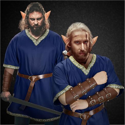 Xtinmee 4 Pcs Mens Renaissance Costume Medieval Knight Tunic Costume Viking PU Belt Arm Guards Halloween Elf Warrior Cosplay in Saudi Arabia