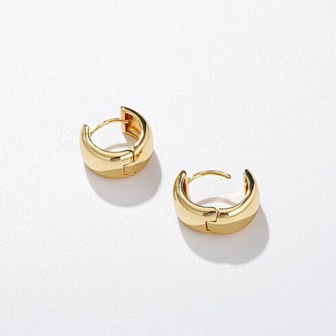 Small Huggies Hoop Earrings for Women Trendy Chunky Gold Hoop Earrings with 925 Sterling Silver Posts, Lightweight and Hypoallergenic Gold Jewelry for Women, Girls in Kuwait