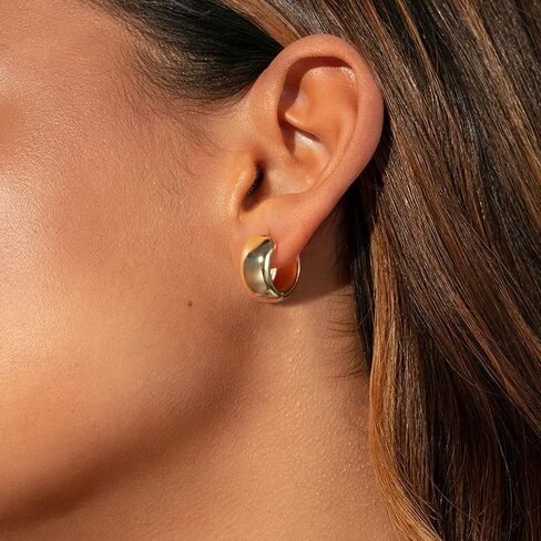 Small Huggies Hoop Earrings for Women Trendy Chunky Gold Hoop Earrings with 925 Sterling Silver Posts, Lightweight and Hypoallergenic Gold Jewelry for Women, Girls in Kuwait