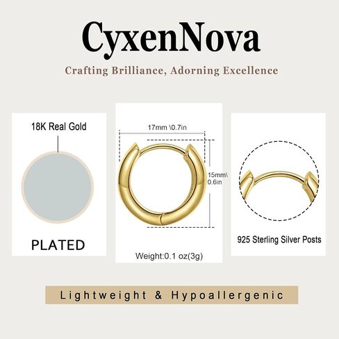 Small Huggies Hoop Earrings for Women Trendy Chunky Gold Hoop Earrings with 925 Sterling Silver Posts, Lightweight and Hypoallergenic Gold Jewelry for Women, Girls in Kuwait