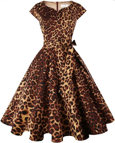 Kingfancy Women Vintage 1950s Dress Retro Cocktail Party Swing Dresses with Cap Sleeves in Kuwait