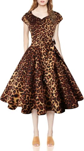 Kingfancy Women Vintage 1950s Dress Retro Cocktail Party Swing Dresses with Cap Sleeves in Kuwait