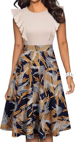 YATHON Women's Vintage Ruffle Floral Flared A Line Swing Casual Cocktail Party Dresses in Saudi Arabia