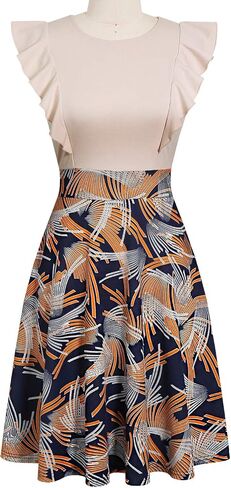 YATHON Women's Vintage Ruffle Floral Flared A Line Swing Casual Cocktail Party Dresses in Saudi Arabia
