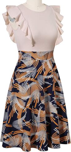 YATHON Women's Vintage Ruffle Floral Flared A Line Swing Casual Cocktail Party Dresses in Saudi Arabia