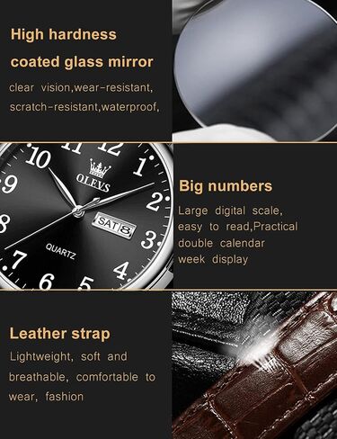 OLEVS Mens Watches, Casual Leather Watches for Men Easy to Read Quartz Number Watch with Date Waterproof Blue/Black/Silver Face Men's Wrist Watches in Saudi Arabia