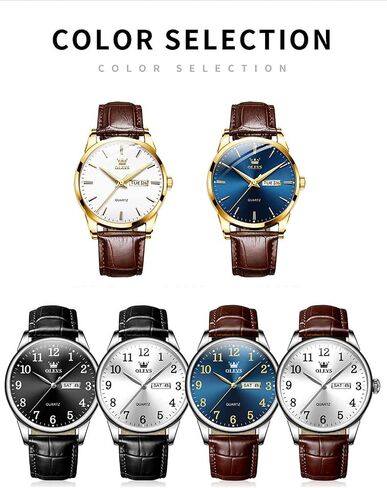 OLEVS Mens Watches, Casual Leather Watches for Men Easy to Read Quartz Number Watch with Date Waterproof Blue/Black/Silver Face Men's Wrist Watches in Saudi Arabia