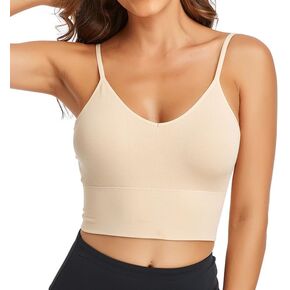 Litthing Longline Sports Bras for Women Cami Bra Padded Bralette with Spaghetti Strap Seamless V Neck Bralettes Yoga Bra