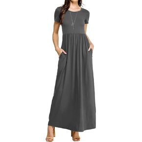 Made By Johnny Womens Short Sleeve Loose Plain Casual Long Maxi Dresses with Pockets