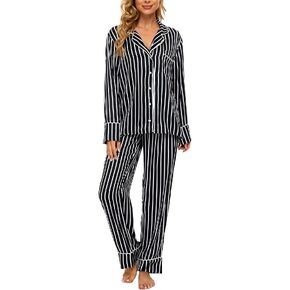 طقم بيجامة AGO FTYxTRA للنساء ناعم - بيجامة مخططة، طقم مكون من قطعتين، ملابس مريحة، ملابس نوم، ملابس نوم in Kuwait
