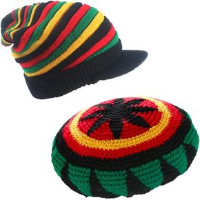 1/2 Pcs Wool Knit Rasta Hat Reggae Jamaican Cap Colorful Beanie Skull Hat Slouchy Baggy Cap Winter Autumn