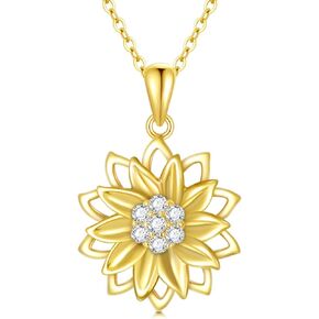 SISGEM Solid 14K Sunflower Pendant Necklace, Real Gold Flower Necklace for Women Girls You are May Sunshine Necklace Fine Jewelry Gifts for Wife, Mom,Girlfriend, 16''-18''