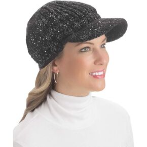 Collections Etc Lurex Cable Knit Beanie Hat with Visor Brim - Stylish Winter Accessories for Warmth