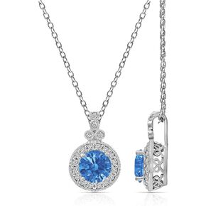 Amazon Collection Platinum-Plated Sterling Silver Infinite Elements Zirconia Round-Cut Antique Pendant Necklace