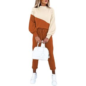 LaSuiveur Women's Two Piece Outfits Sweater Sets Knit Pullover with Drawstring Long Pants Tracksuit Lounge Set