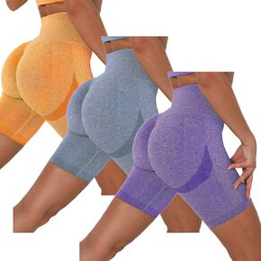 Juya Women's 3 Pack Butt Lifting Yoga Shorts Workout High Waist Tummy Control Ruched Booty Running Pants in Kuwait