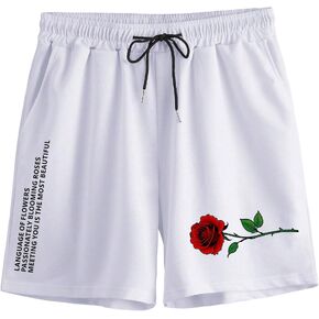 SOLY HUX Men's Graphic Sweat Shorts Floral Letter Print Drawstring Waist Track Shorts with Pocket