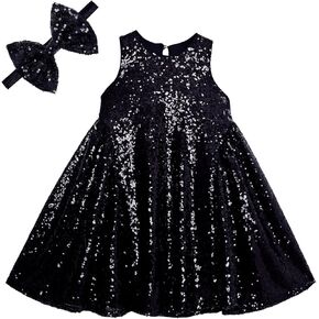 Flower Girl Dresses Sequin A-line Birthday Party Flutter Prom Princess Dresses Sleeveless with Cute Headband