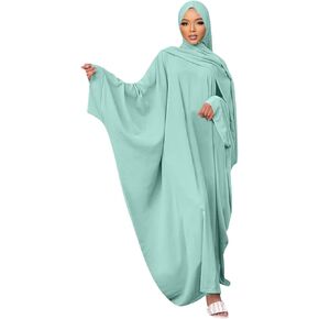 عبايات IDOPIP للنساء فستان إسلامي مع حجاب، فستان صلاة إسلامي قطعة واحدة بأكمام طويلة مع ملابس خيمار جلباب قفطان in Kuwait