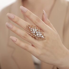 YERTTER Vintage Gold Emerald Crystal Ring Wide African Style Chic Women Statement Ring RhinestoneExaggerated Cocktail Ring Vintage Rhinestone Ring for Wedding Women Girls (Gold）