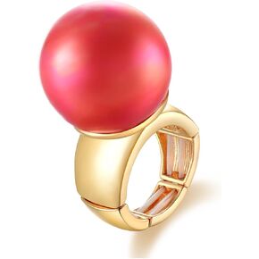 Wellotus Women's Statement Adjustable Pearl Ring Hip Hop Gold Stretch Beaded Finger Ring Costume Cocktail Disco Party Jewelry