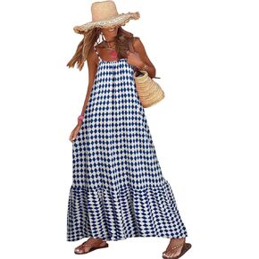 miduo Womens Summer Bohemian Pattern Spaghetti Straps Sleeveless Casual Maxi Long Dresses