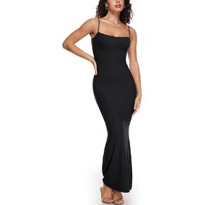 INLYRIC Women's Maxi Bodycon Dress Lounge Slip Spaghetti Strap Long Dresses Tank Ribbed Tight Dress Casual
