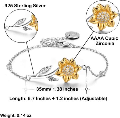 هدية إلى أختي، سوار من الفضة الإسترليني ومرصع بأحجار عباد الشمس المرصعة بالزركون الزركونيوم هدية للأخت in Kuwait