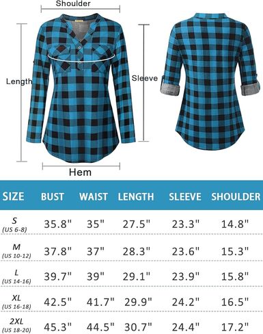 قميص نسائي من BAIKEA بأكمام طويلة ورقبة منقوشة وأزرار سفلية ومربعات in Kuwait