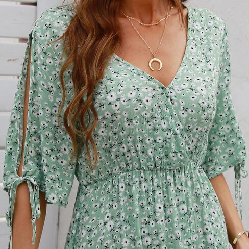 BROVAVE Women's Summer 2023 Casual Dresses V Neck Half Short Sleeve Floral Ruffle Mini Dress in Kuwait