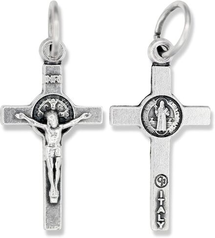 Dainty Silver Oxidized Italian Crucifix and Mary Mini Miraculous Medal Necklace on 16" Stainless Steel Chain - Jesus Mary Chain Catholic Necklace for Women, Couples Necklace, Unisex Religious Medal Necklace in Saudi Arabia