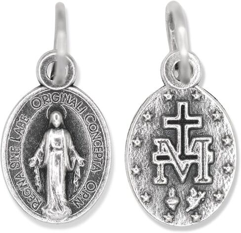 Dainty Silver Oxidized Italian Crucifix and Mary Mini Miraculous Medal Necklace on 16" Stainless Steel Chain - Jesus Mary Chain Catholic Necklace for Women, Couples Necklace, Unisex Religious Medal Necklace in Saudi Arabia