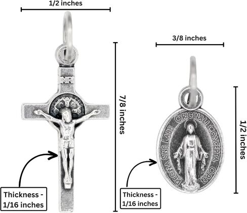 Dainty Silver Oxidized Italian Crucifix and Mary Mini Miraculous Medal Necklace on 16" Stainless Steel Chain - Jesus Mary Chain Catholic Necklace for Women, Couples Necklace, Unisex Religious Medal Necklace in Saudi Arabia