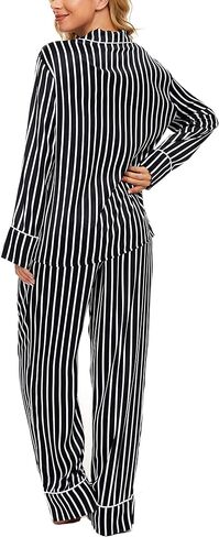 طقم بيجامة AGO FTYxTRA للنساء ناعم - بيجامة مخططة، طقم مكون من قطعتين، ملابس مريحة، ملابس نوم، ملابس نوم in Kuwait