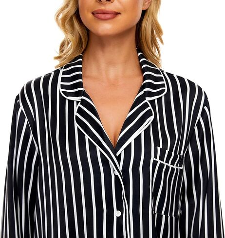 طقم بيجامة AGO FTYxTRA للنساء ناعم - بيجامة مخططة، طقم مكون من قطعتين، ملابس مريحة، ملابس نوم، ملابس نوم in Kuwait