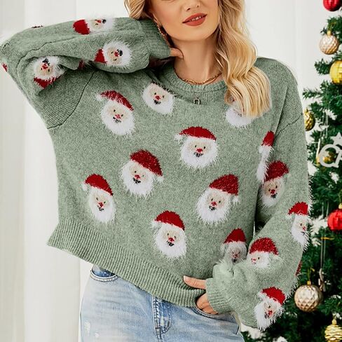 joysale Christmas Sweater for Women Cute Merry Xmas Santa Holiday Pullover Crewneck Knit Sweatshirts Tops in Kuwait