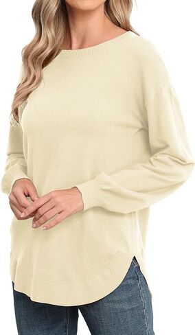 GRECERELLE Womens Long Sleeve Lightweight Crewneck Sweater Tops Casual Soft Knit Pullover Jumper in Kuwait