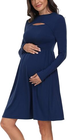 JINDIIM Long Sleeve Fall Maternity Dress Floral A Line Swing Casual Dress for Baby Shower Photoshoot in Kuwait