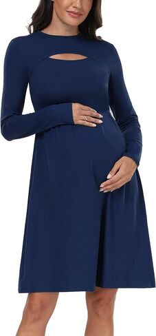 JINDIIM Long Sleeve Fall Maternity Dress Floral A Line Swing Casual Dress for Baby Shower Photoshoot in Kuwait