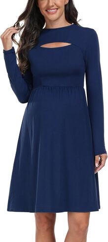 JINDIIM Long Sleeve Fall Maternity Dress Floral A Line Swing Casual Dress for Baby Shower Photoshoot in Kuwait