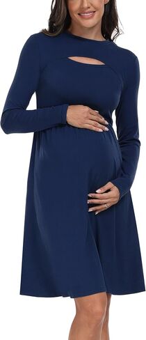 JINDIIM Long Sleeve Fall Maternity Dress Floral A Line Swing Casual Dress for Baby Shower Photoshoot in Kuwait