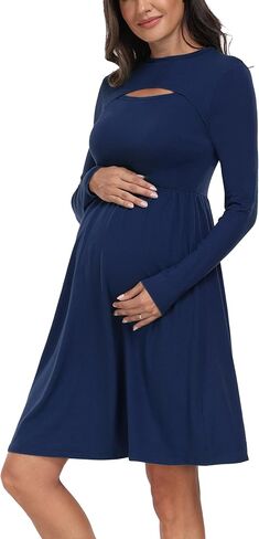 JINDIIM Long Sleeve Fall Maternity Dress Floral A Line Swing Casual Dress for Baby Shower Photoshoot in Kuwait