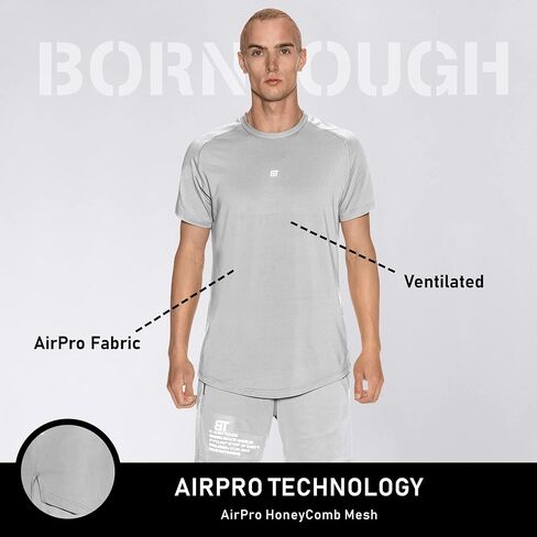 قميص رجالي بأكمام قصيرة للتمرين من Born Tough Air Pro، قميص تمرين رجالي جيد التهوية بمقاس مناسب، قميص رياضي للرجال بأكمام قصيرة in Kuwait