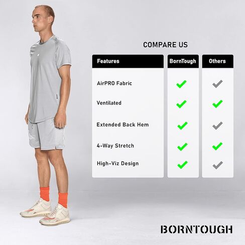 قميص رجالي بأكمام قصيرة للتمرين من Born Tough Air Pro، قميص تمرين رجالي جيد التهوية بمقاس مناسب، قميص رياضي للرجال بأكمام قصيرة in Kuwait