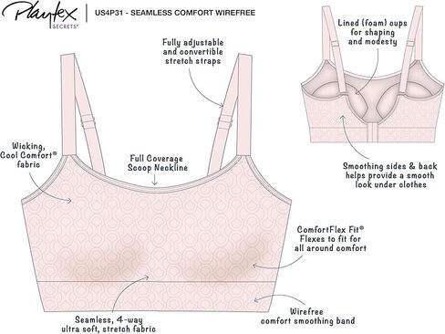 حمالة صدر نسائية لاسلكية ذات تغطية كاملة من Playtex Us4p31، عبوتان، مقاسات S-3x، M+-XL+ in Kuwait