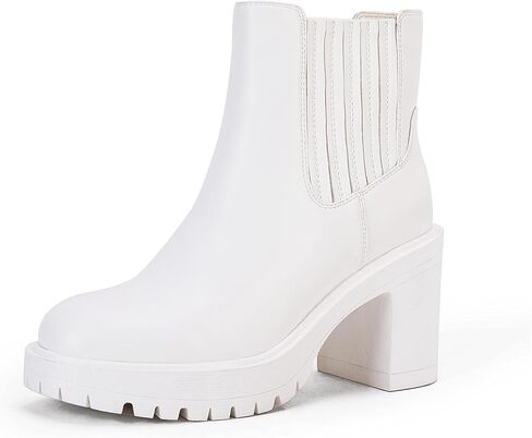 Syktkmx Womens Platform Chelsea Ankle Boots Lug Sole Chunky Block Heel Slip On Accordion High Top Western Booties in Kuwait