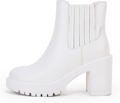 Syktkmx Womens Platform Chelsea Ankle Boots Lug Sole Chunky Block Heel Slip On Accordion High Top Western Booties in Kuwait