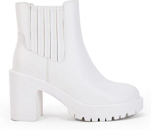 Syktkmx Womens Platform Chelsea Ankle Boots Lug Sole Chunky Block Heel Slip On Accordion High Top Western Booties in Kuwait