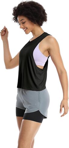 icyzone Workout Tank Tops for Women, Open Back Athletic Tanks, Yoga Crop Tops, Gym Fitness Shirts in Kuwait
